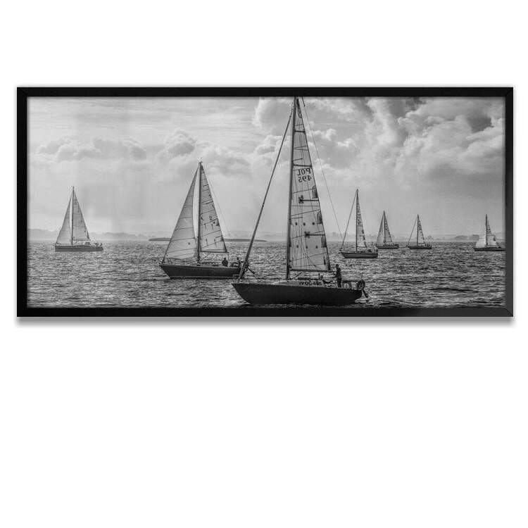 Quadro Decorativo Slim Barcos a Vela Preto e Branco