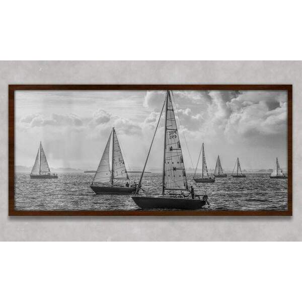 Quadro Decorativo Slim Barcos a Vela Preto e Branco