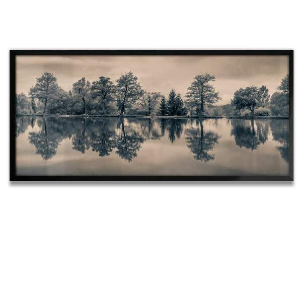 Quadro Decorativo Slim rvores e Lago Preto e Branco