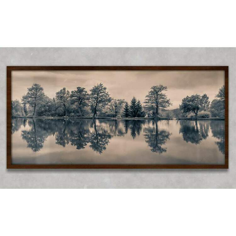 Quadro Decorativo Slim rvores e Lago Preto e Branco