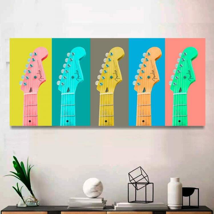 Quadro Decorativo Slim Braos de Guitarras Coloridas