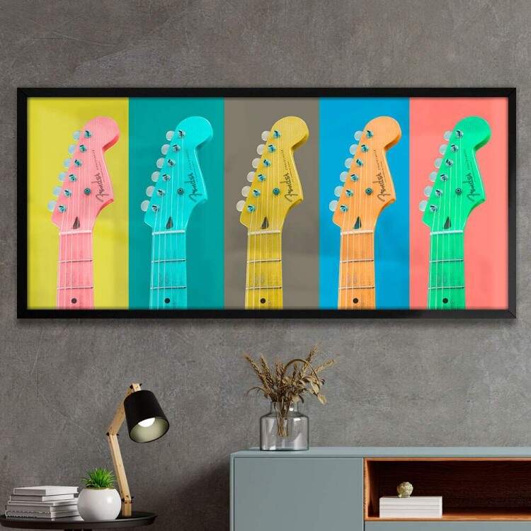 Quadro Decorativo Slim Braos de Guitarras Coloridas