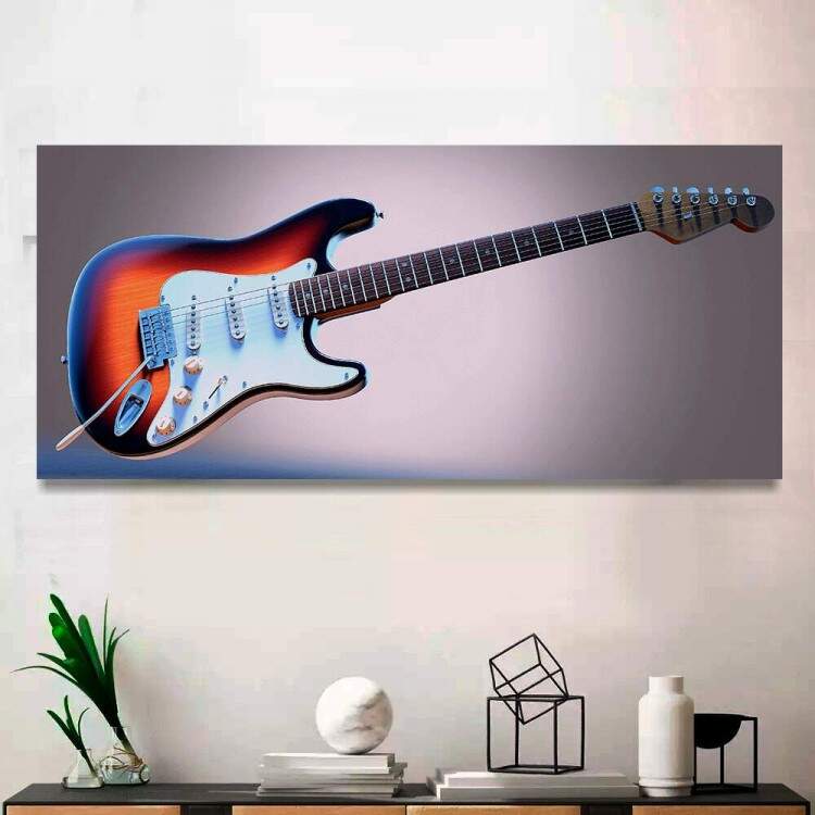 Quadro Decorativo Slim Guitarra e Fundo Cinza