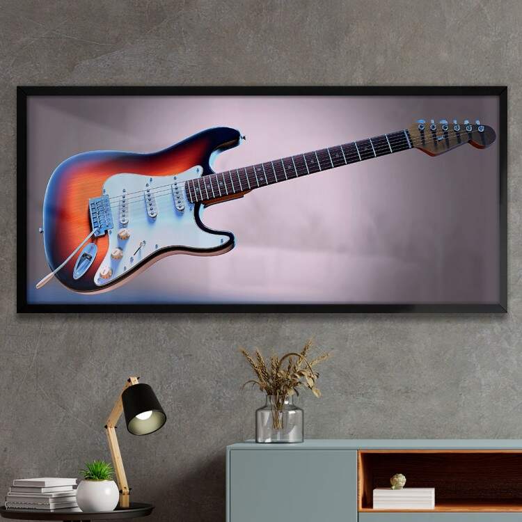 Quadro Decorativo Slim Guitarra e Fundo Cinza