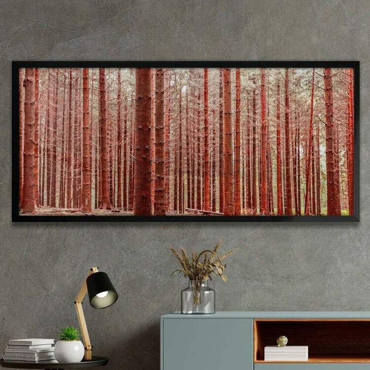 Quadro Decorativo Slim Floresta e rvores Vermelhas