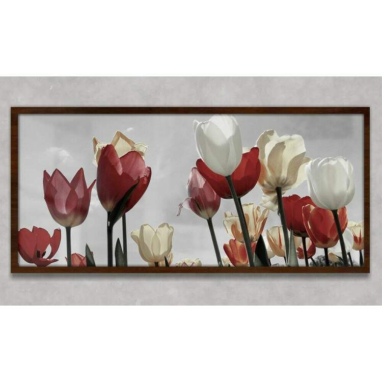 Quadro Decorativo Slim Flores Vermelhas e Brancas