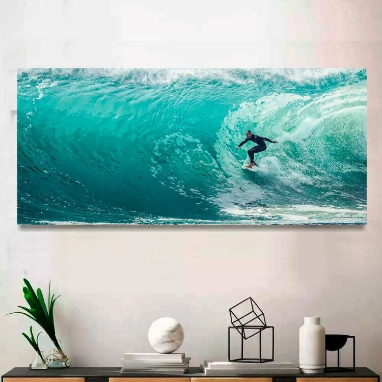 Quadro Decorativo Slim Surfista e Onda do Mar