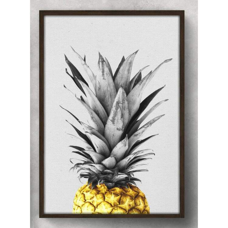 Quadro Decorativo Abacaxi Preto Branco e Dourado