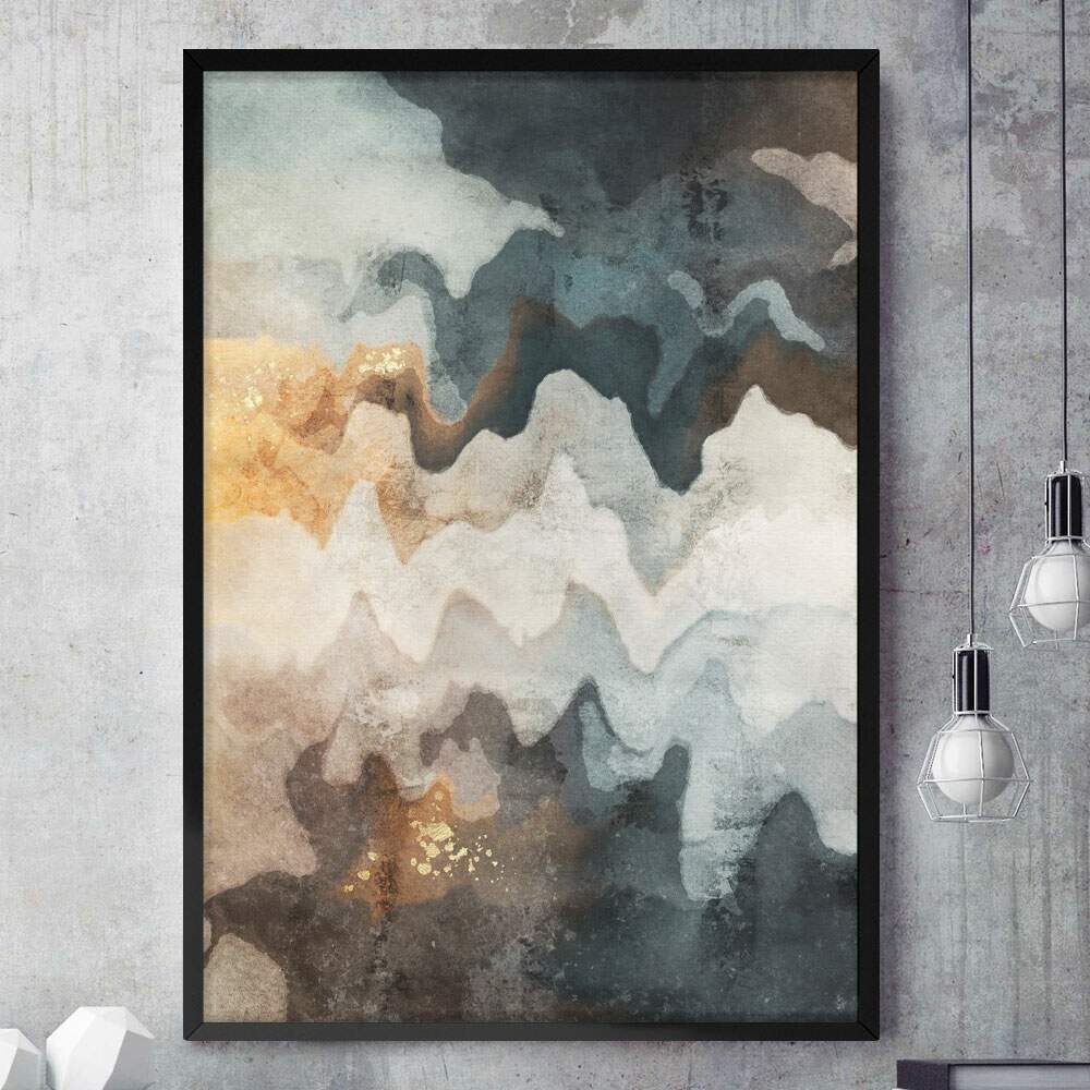 Quadro Decorativo Abstrato Mrmore Tons de Verde e Dourado 02