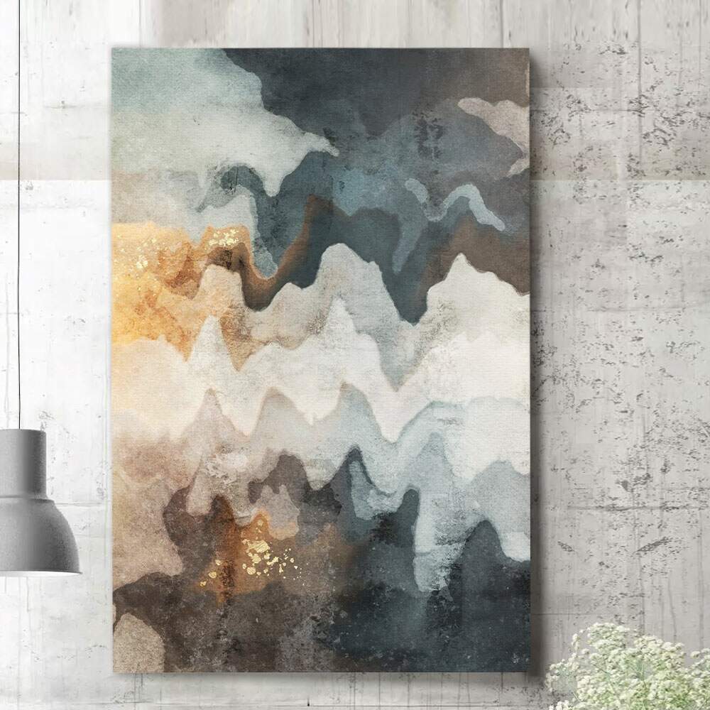 Quadro Decorativo Abstrato M�rmore Tons de Verde e Dourado 02