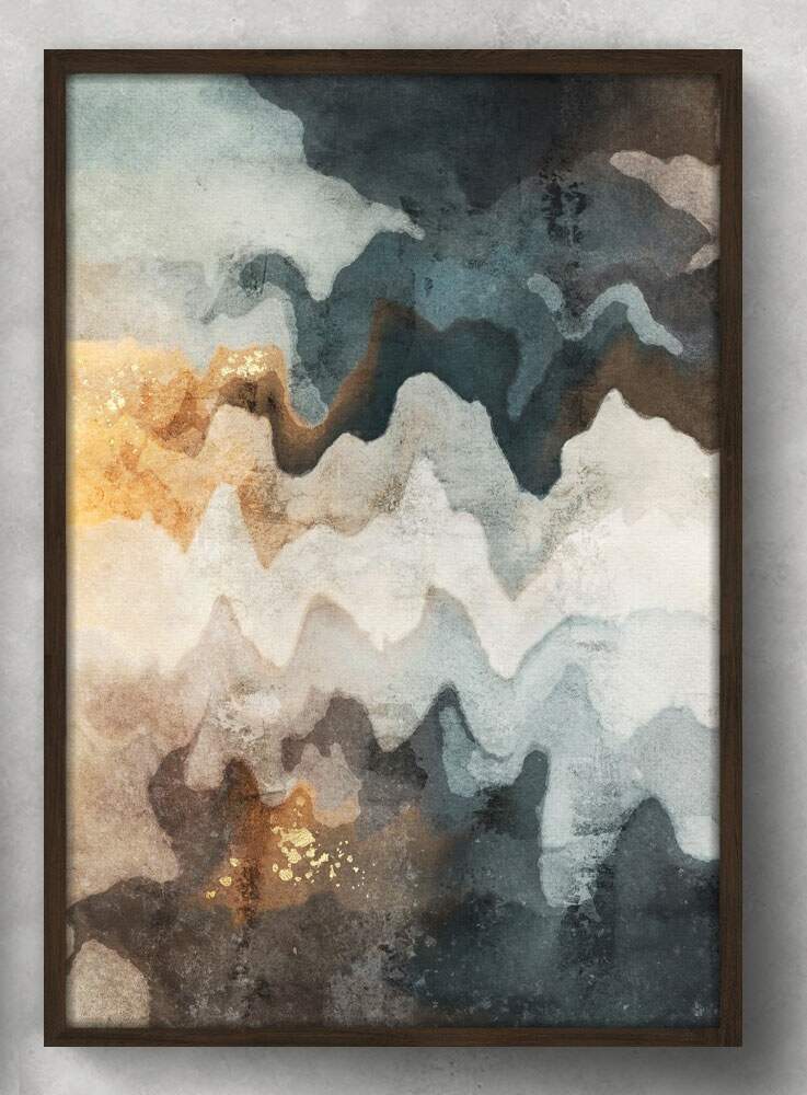 Quadro Decorativo Abstrato M�rmore Tons de Verde e Dourado 02