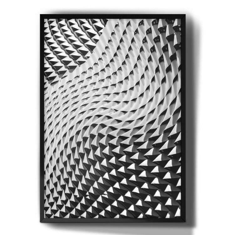 Quadro Decorativo Abstrato Onda de Tringulos Preto e Branco 3D