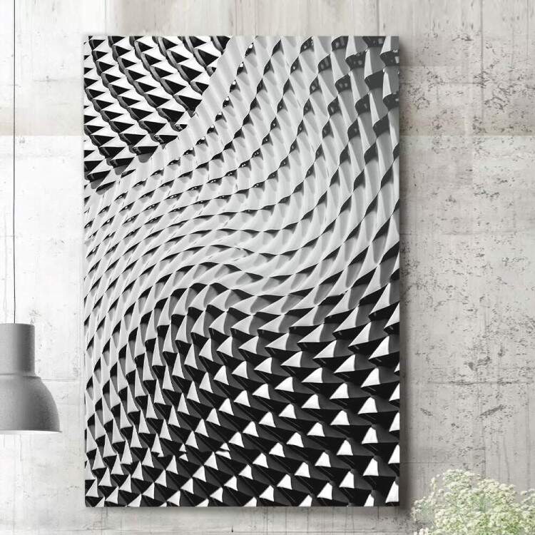 Quadro Decorativo Abstrato Onda de Tringulos Preto e Branco 3D