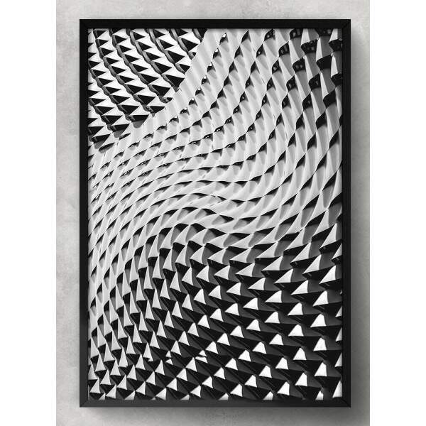 Quadro Decorativo Abstrato Onda de Tringulos Preto e Branco 3D