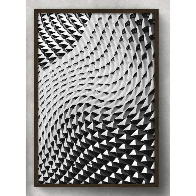 Quadro Decorativo Abstrato Onda de Tringulos Preto e Branco 3D