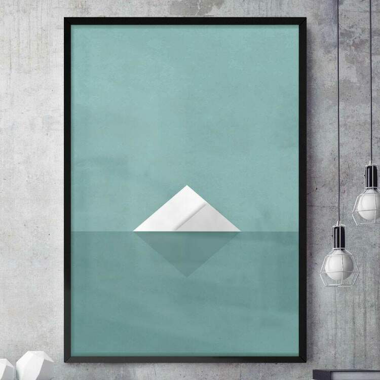 Quadro Decorativo Minimalista Tringulos Branco e Verde