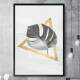 Quadro Decorativo Minimalista Folha e Tri�ngulo Dourado