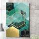 Quadro Decorativo Hex�gono Dourado e Verde �gua