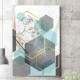 Quadro Decorativo Abstrato Geom�tricos Tons de Azul Cinza e Dourado