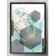 Quadro Decorativo Abstrato Geom�tricos Tons de Azul Cinza e Dourado