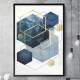 Quadro Decorativo Abstrato Geom�tricos Tons de Azul e Dourado