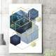 Quadro Decorativo Abstrato Geom�tricos Tons de Azul e Dourado