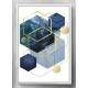 Quadro Decorativo Abstrato Geom�tricos Tons de Azul e Dourado
