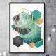 Quadro Decorativo Abstrato Geom�tricos Tons de Verde e Dourado