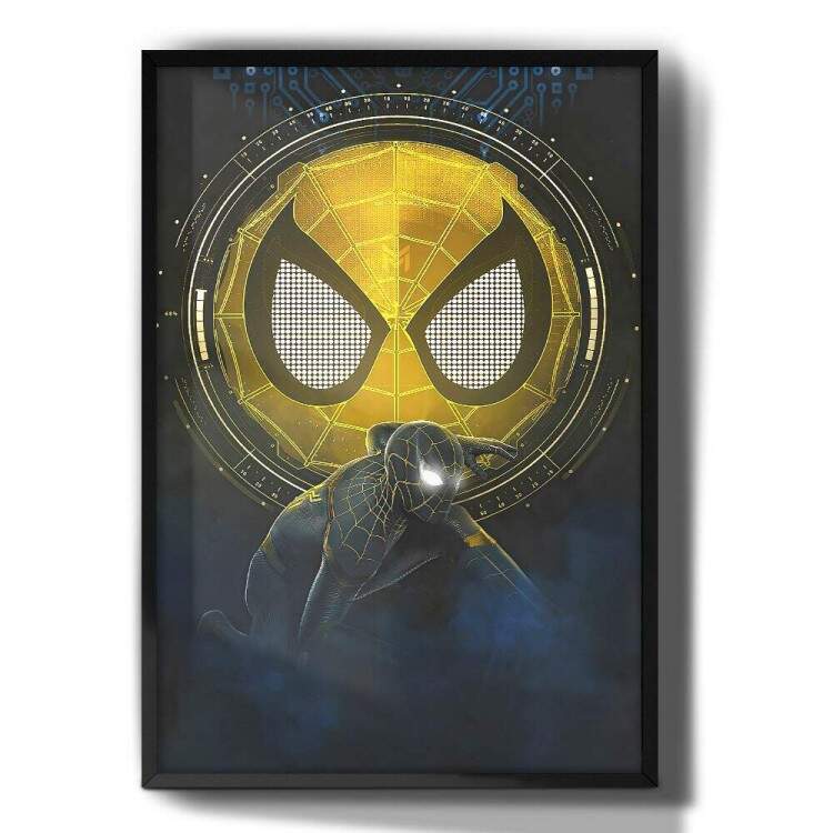 Quadro Decorativo Homem Aranha Preto e Dourado