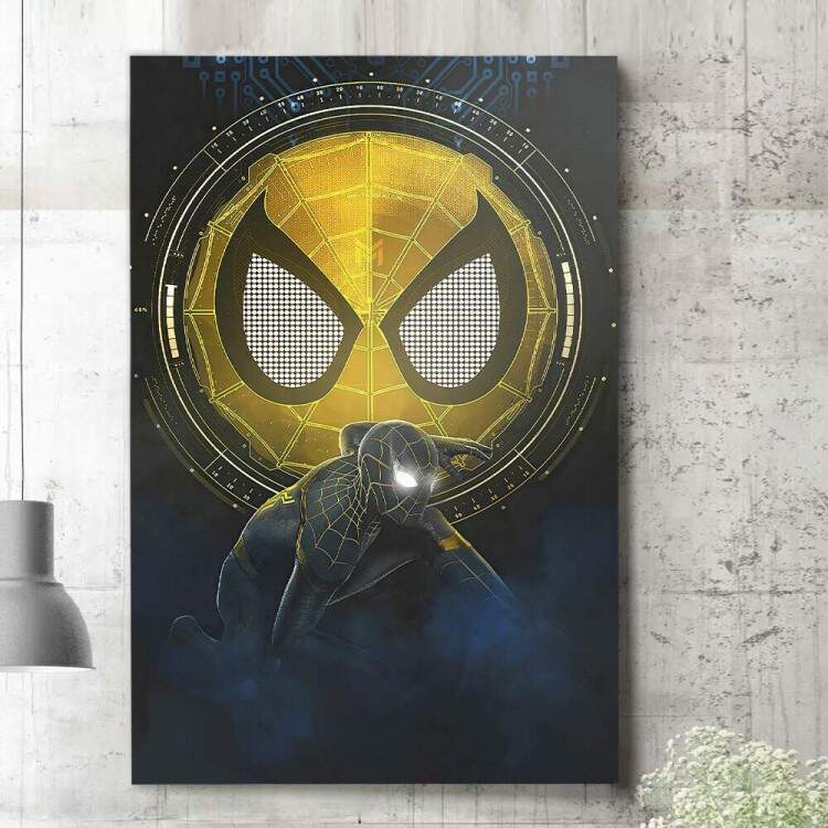 Quadro Decorativo Homem Aranha Preto e Dourado