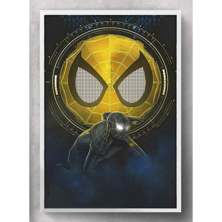 Quadro Decorativo Homem Aranha Preto e Dourado