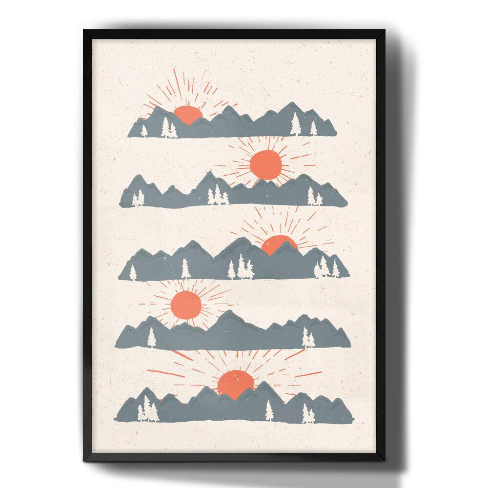 Quadro Decorativo Desenho Montanhas e P�r do Sol