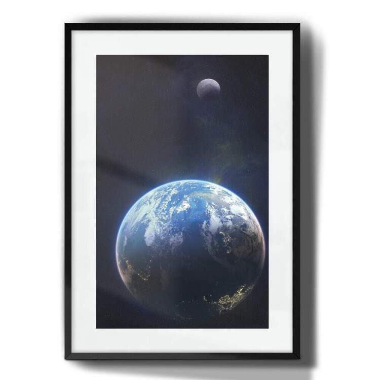 Quadro Decorativo Espao Planeta Terra e Lua