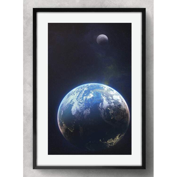 Quadro Decorativo Espao Planeta Terra e Lua