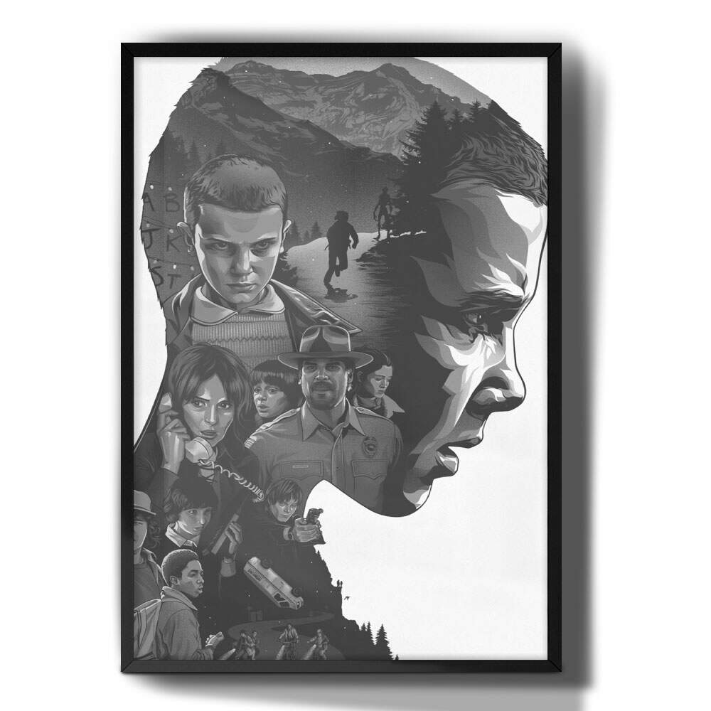 Quadro Decorativo Stranger Things Personagens Silhueta