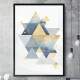Quadro Decorativo Tri�ngulos Geom�tricos Tons de Amarelo e Azul