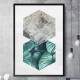 Quadro Decorativo Hex�gono Folhas Verdes e M�rmore Cinza