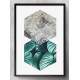 Quadro Decorativo Hex�gono Folhas Verdes e M�rmore Cinza