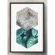Quadro Decorativo Hex�gono Folhas Verdes e M�rmore Cinza