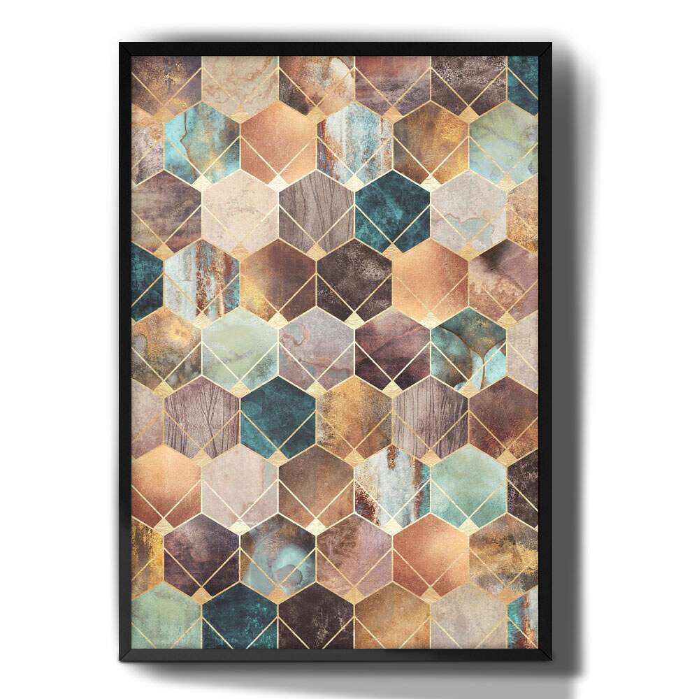 Quadro Decorativo Geom�tricos 3D M�rmore Coloridos