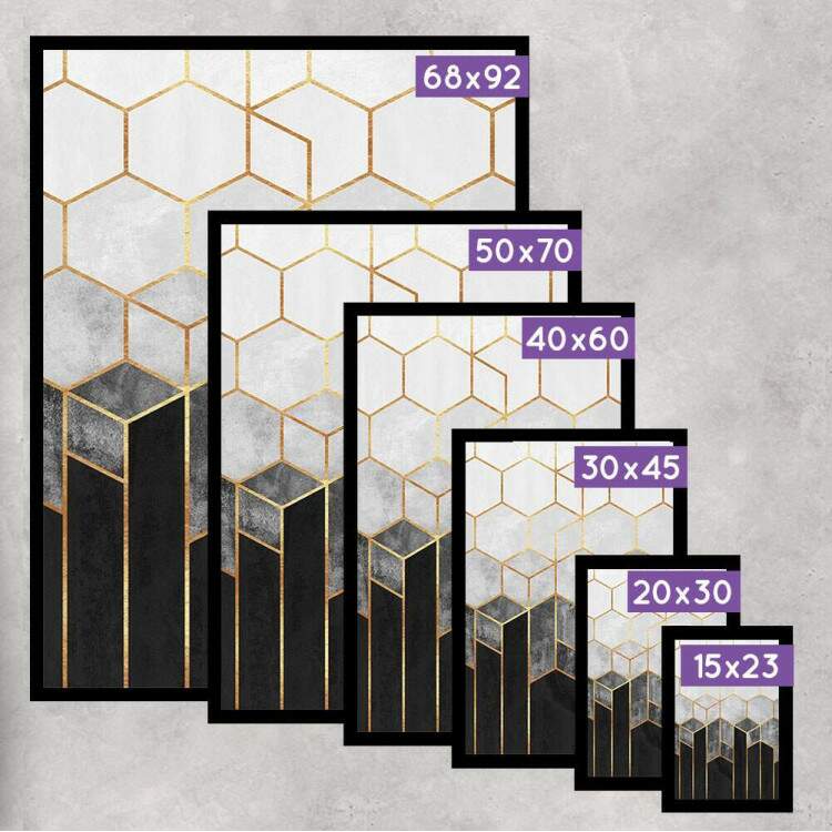 Quadro Decorativo Geomtricos 3D Mrmore Preto Branco e Dourado 02