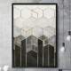 Quadro Decorativo Geom�tricos 3D M�rmore Preto Branco e Dourado 02