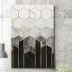 Quadro Decorativo Geom�tricos 3D M�rmore Preto Branco e Dourado 02