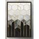 Quadro Decorativo Geom�tricos 3D M�rmore Preto Branco e Dourado 02
