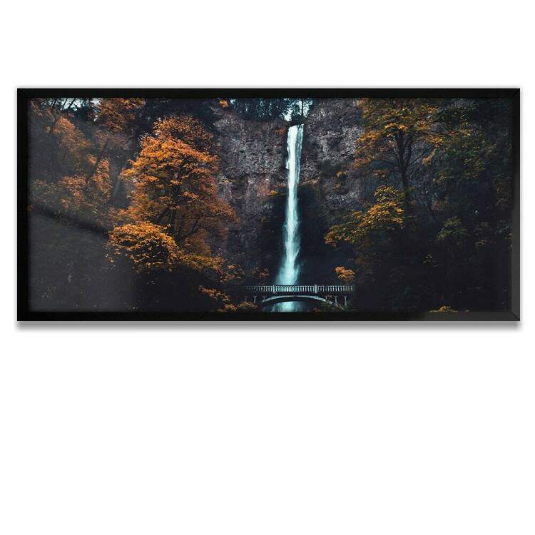 Quadro Decorativo Slim Paisagem Cachoeira e rvores Laranja