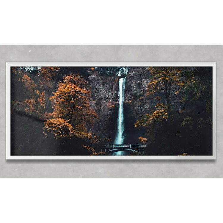 Quadro Decorativo Slim Paisagem Cachoeira e rvores Laranja