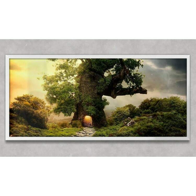 Quadro Decorativo Slim Pintura Floresta Encantada Porta na rvore