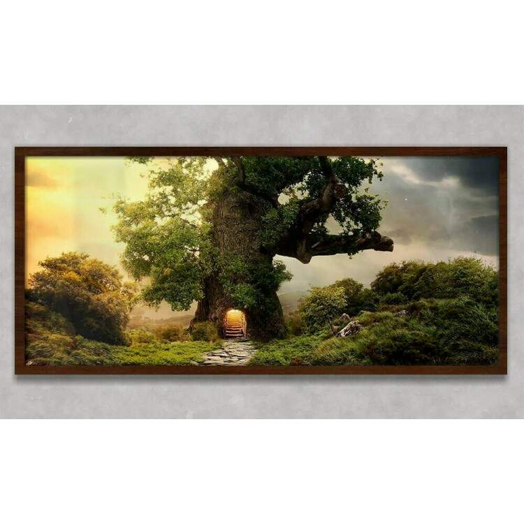 Quadro Decorativo Slim Pintura Floresta Encantada Porta na rvore