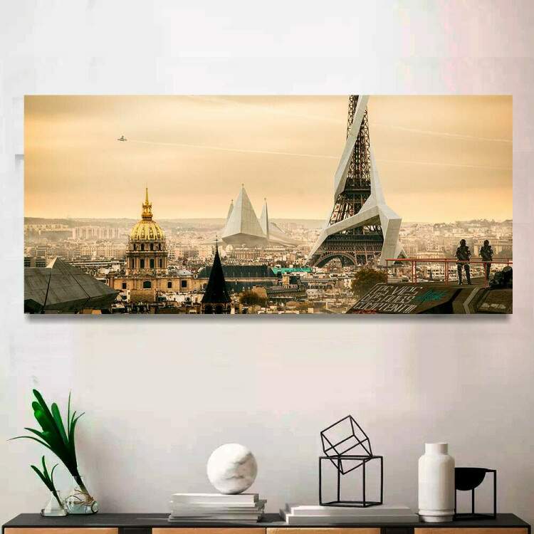 Quadro Decorativo Slim Pintura Paris no Futuro