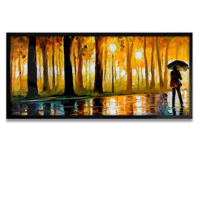 Quadro Decorativo Slim Pintura de Pessoa com Guarda chuva e rvores